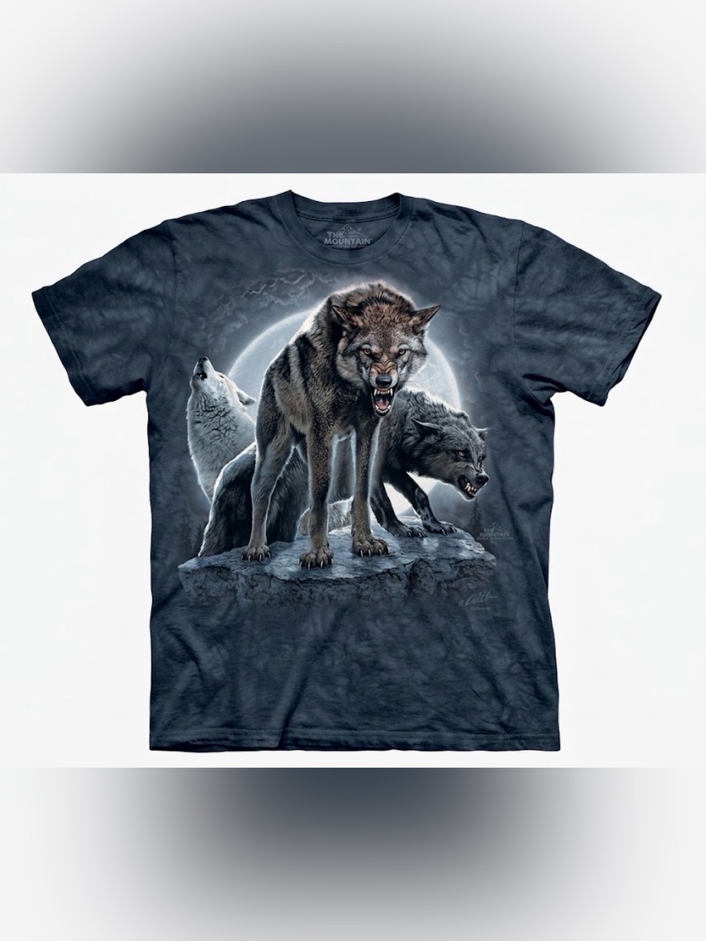The Mountain Three Wolves Shirt Men Large Blue Tie Dye Patrick Ollila Graphic